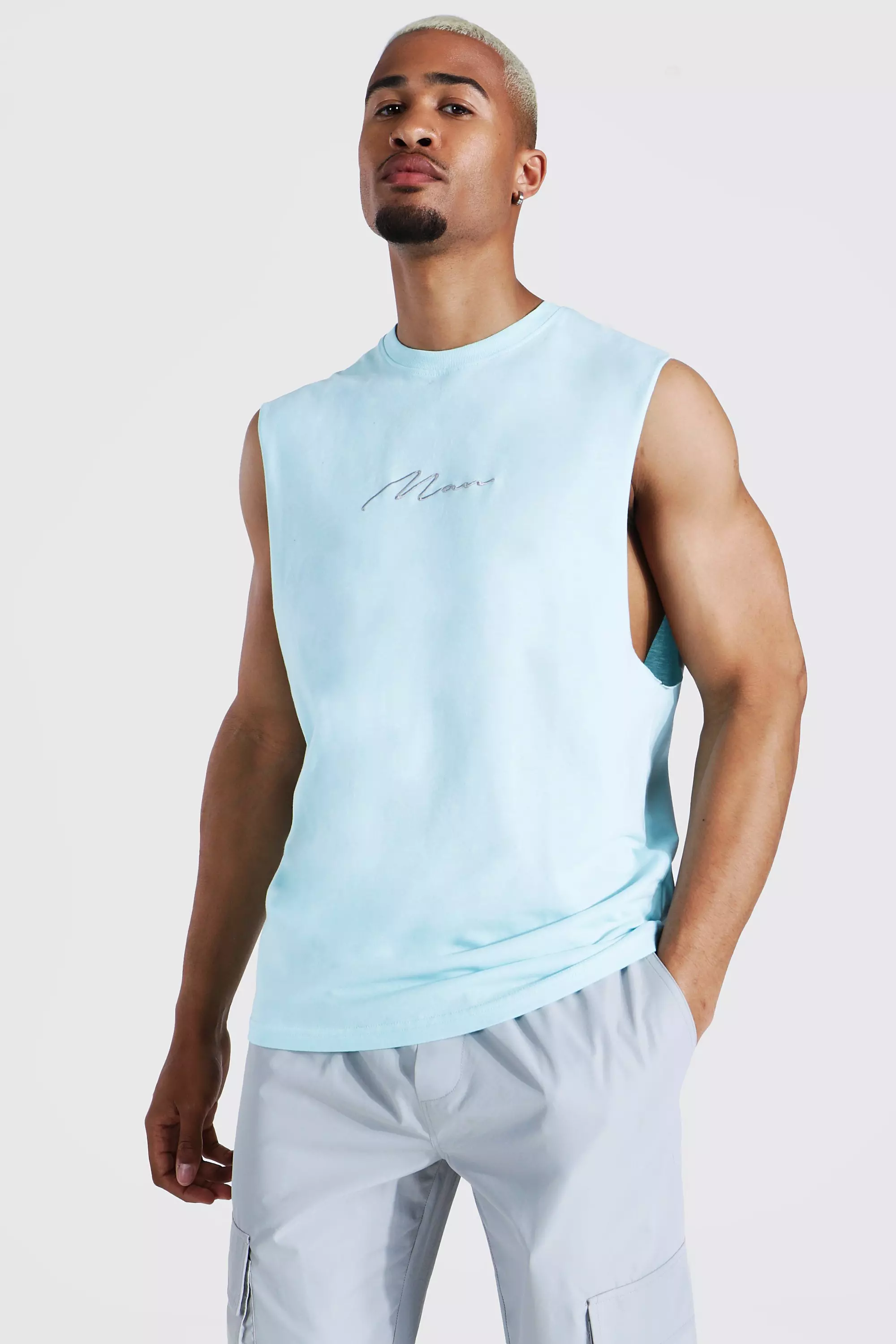 Man Signature Drop Armhole Tank boohooMAN USA